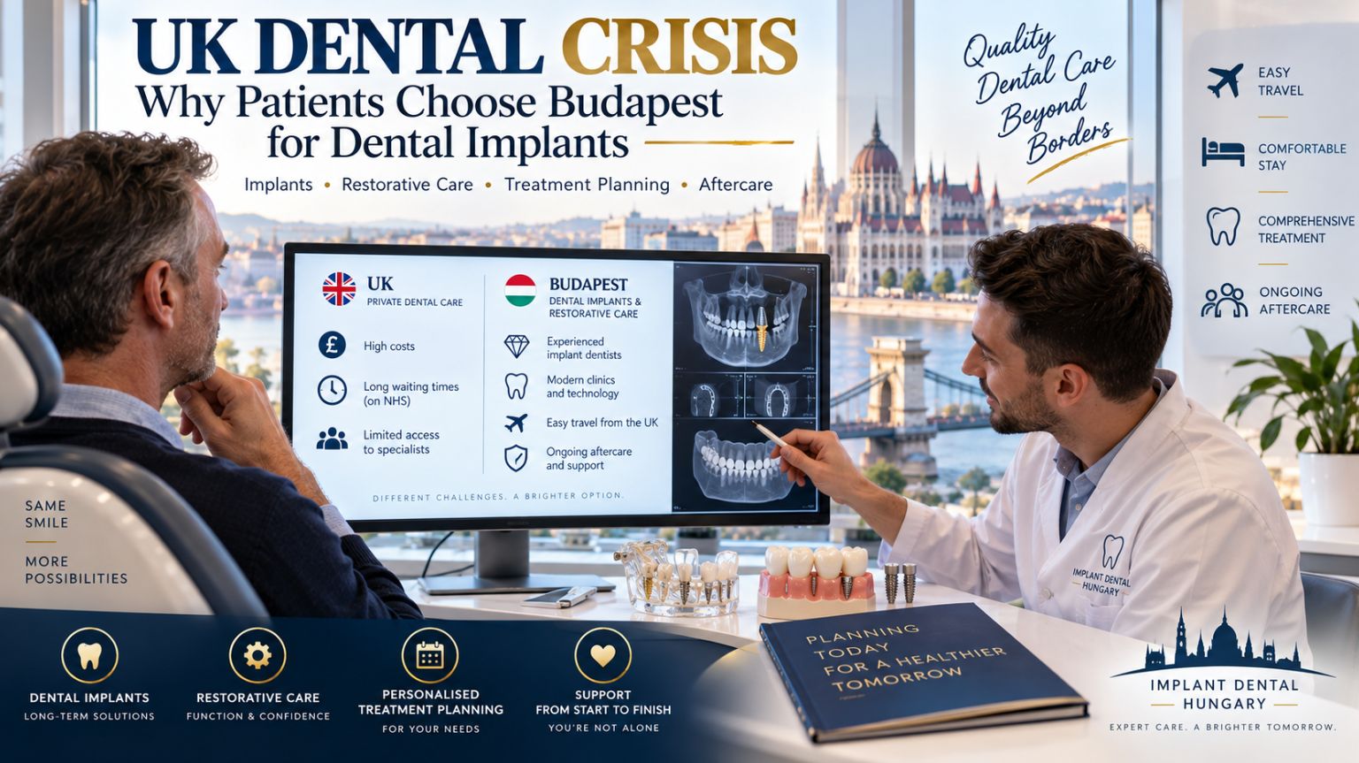 UK dental crisis and Budapest dental implants with restorative care and treatment planning
